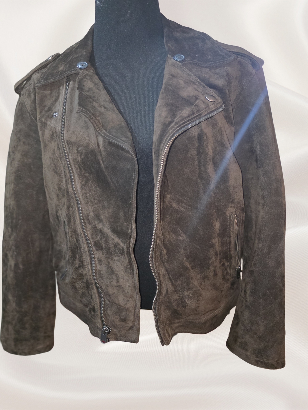Express Brown Suede Moto Jacket-Missing Sherpa Collar